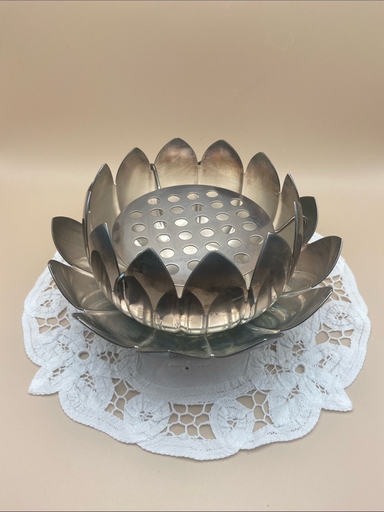Reed & Barton Other - Vintage Reed & Barton Silver Plate 3 Piece Lotus Flower with Frog Bowl